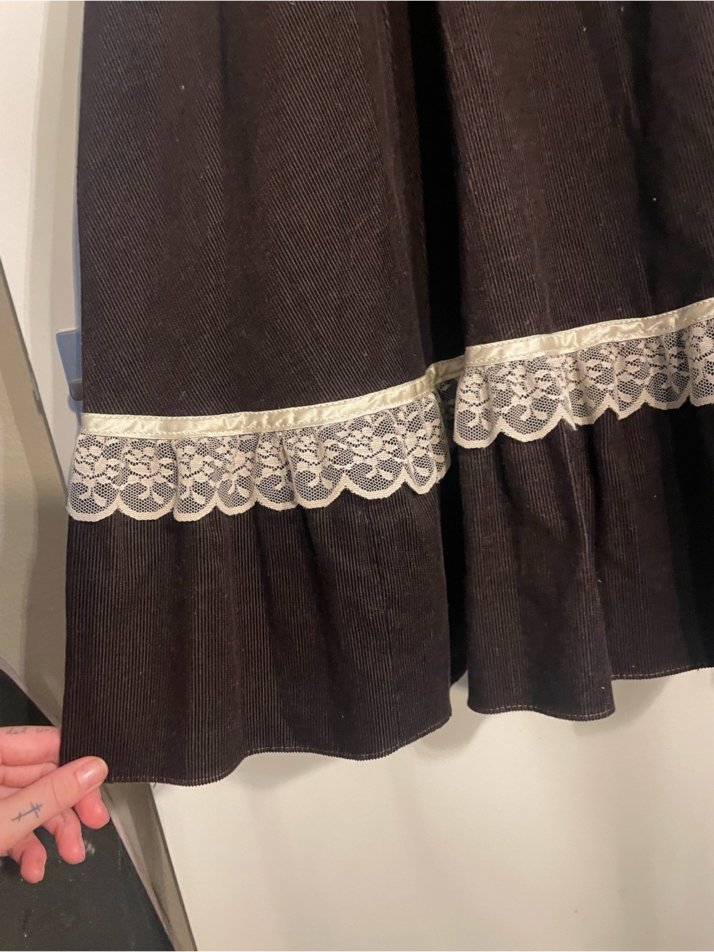Gunne Sax Brown Corduroy 70s Prairie Midi Dress - Picture 5 of 8
